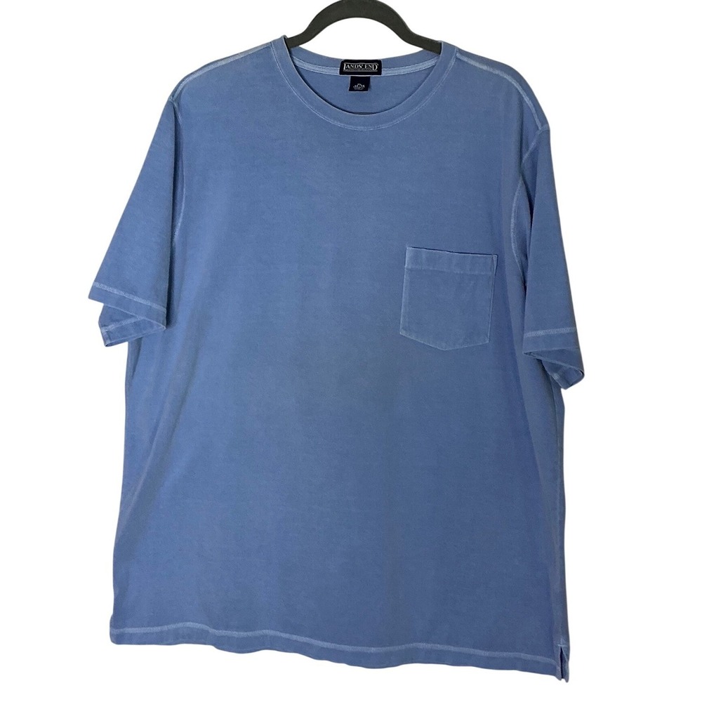 Lands End Mens XL Blue Short Sleeve Pocket T-Shirt Cotton Crew Neck Regular Fit